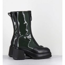 Hot Garrice Boots Chunky Zip Central Vernis Vert & Cuir Noir - Camila Green Boots