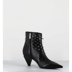 Hot Garrice Boots Bout Pointu En Cuir Noir A Clous - Knife Studs Nero