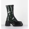 Hot Garrice Boots Chunky Zip Central Vernis Vert & Cuir Noir - Camila Green Boots