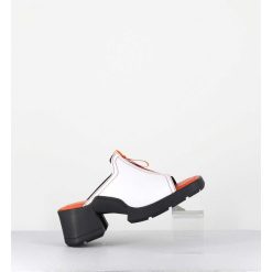 New Garrice Mules En Cuir Blanc & Zip Orange - Bertie White Sandals