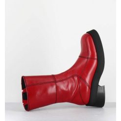 Hot Garrice Boots En Cuir Rouge & Surpiqures Noires - Heya Red Boots