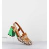 New Garrice Mocassins Slingback Motif Retro Camel & Vert - Suyli Blues Cuero