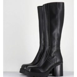 Hot Garrice Bottes A Plateforme En Cuir Noir & Surpiqures Blanches 90S - Dulce Tal Boots