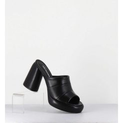 New Garrice Mules A Plateforme En Cuir Noir - Erika02 Glaze Nero