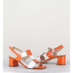 Wholesale Garrice Sandales 60S Bout Carre En Cuir Vernis Orange & Blanc - Lefai5 Orange White