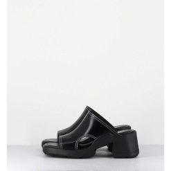 Best Garrice Mules 90S Cuir Noir & Surpiqures Blanches - Tawny Black Mules