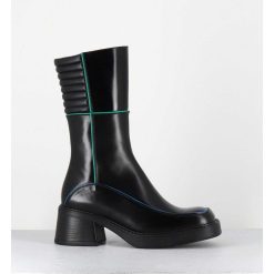 Online Garrice Boots En Cuir Noir & Surpiqures Vert + Bleu - Kerri Black Boots