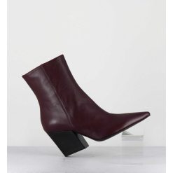 New Garrice Boots Bout Pointu En Cuir Prune Talon Biseaute - Swan Nappa Mogano