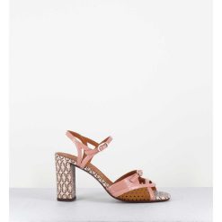 Online Garrice Sandales A Talon En Cuir Imprime Vintage Camel & Rose - Bindi Ferrari Pink