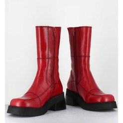 Hot Garrice Boots En Cuir Rouge & Surpiqures Noires - Heya Red Boots