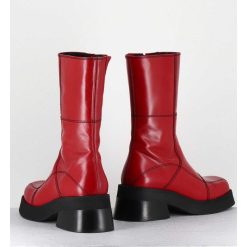 Hot Garrice Boots En Cuir Rouge & Surpiqures Noires - Heya Red Boots