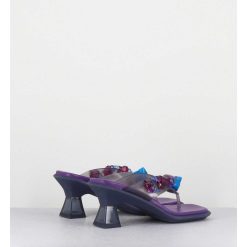 Clearance Garrice Tong Cuir Violet & Plexi Ornees De Coquillages - Oceane Purple Sandals