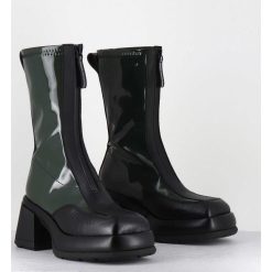 Hot Garrice Boots Chunky Zip Central Vernis Vert & Cuir Noir - Camila Green Boots