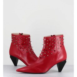 Wholesale Garrice Boots Bout Pointu En Cuir Rouge A Clous - Knife Studs Cerise