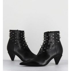 Hot Garrice Boots Bout Pointu En Cuir Noir A Clous - Knife Studs Nero