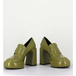 Wholesale Garrice Mocassins A Plateforme En Cuir Vert Kaki - E3301 Erba