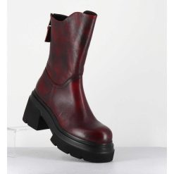 Hot Garrice Boots Chunky En Cuir Vieilli Rouge Bordeaux - E3733 Beta Berry