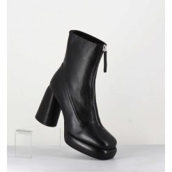 Wholesale Garrice Bottines Plateforme En Cuir Noir Retro A Zip Central - Elsa07 Nero