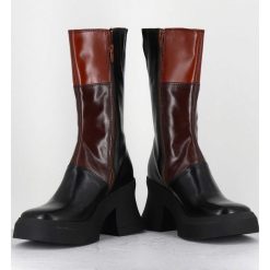 New Garrice Boots A Plateforme 70S En Cuir Patchwork Noir & Marron - Belinda Brown Boots