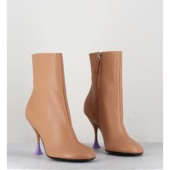 Online Garrice Boots En Cuir Beige A Talon Fin - Lidia 095 Bisquit