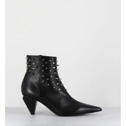 Hot Garrice Boots Bout Pointu En Cuir Noir A Clous - Knife Studs Nero