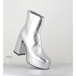 Clearance Garrice Disco Boots A Plateforme Cuir Argent - Care Argento