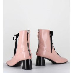 Best Garrice Boots En Cuir Rose Poudre A Lacets Noir Talon Geometrique - Dani14 Glaze Rosa