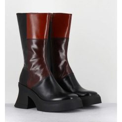 New Garrice Boots A Plateforme 70S En Cuir Patchwork Noir & Marron - Belinda Brown Boots