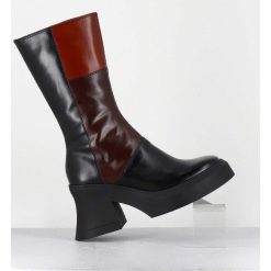 New Garrice Boots A Plateforme 70S En Cuir Patchwork Noir & Marron - Belinda Brown Boots