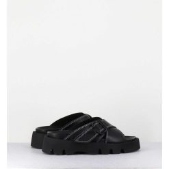 Online Garrice Mules En Cuir Noir Semelle Crantee - Lacey Black Sandals