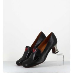 Clearance Garrice Escarpins Retro Cuir Noir Imprime & Coeur Rouge - Mymara Jeep Negro