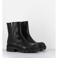 New Garrice Boots En Cuir Noir Double Zip & Bout Cloute - Brando Siena Nero