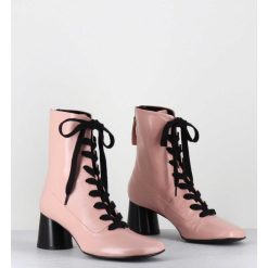 Best Garrice Boots En Cuir Rose Poudre A Lacets Noir Talon Geometrique - Dani14 Glaze Rosa