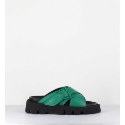 Hot Garrice Mules En Cuir Vert Semelle Crantee - Lacey Green Sandals