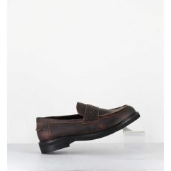 Clearance Garrice Mocassins Plats A Bout Rond En Cuir Cuir Effet Vintage Marron - Chino Soul Meringa