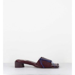 New Garrice Mules Cuir Violet & Fils Bleus Petit Talon - Fifi Tumbled Mauve