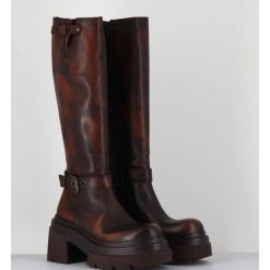 Clearance Garrice Bottes En Cuir Vieilli Marron Semelle Legere - E3772 Beta Cuoio