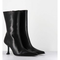 New Garrice Boots Bout Poinntu En Cuir Noir & Talon Plexi - Marcela Black Boots