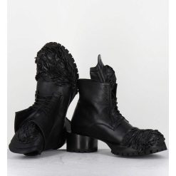 New Garrice Boots A Lacets Talon Cylindrique Et Cuir Noir Froisse - Lava Nappa Nero