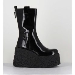 Clearance Garrice Boots En Cuir Vernis Noir Compensees - Lava Bootie Nero