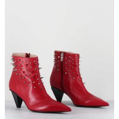 Wholesale Garrice Boots Bout Pointu En Cuir Rouge A Clous - Knife Studs Cerise