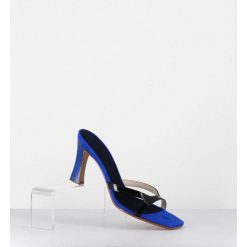 Clearance Garrice Mules A Talon 90S En Cuir Bleu & Noir - Mj1086 Suede Royal