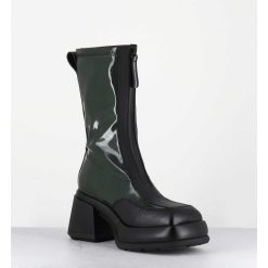 Hot Garrice Boots Chunky Zip Central Vernis Vert & Cuir Noir - Camila Green Boots