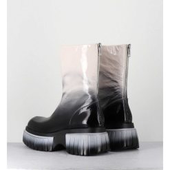 Clearance Garrice Boots En Cuir Vernis Degrade Blanc/Noir Semelle Epaisse - Melia3 Cindy Tofu