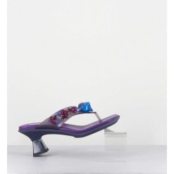 Clearance Garrice Tong Cuir Violet & Plexi Ornees De Coquillages - Oceane Purple Sandals