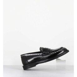 Best Garrice Mocassins En Cuir Noir & Rivets Argent Semelle Gomme - Aversa Abra Nero