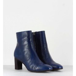 New Garrice Bottines Petit Talons En Cuir Marine F568 - Garrice Lab