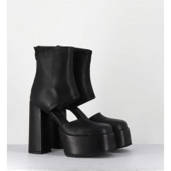 Hot Garrice Open Platform Boots En Cuir Noir - 3760 Gas Nero