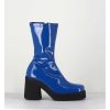 Hot Garrice Boots Galbante En Stretch Vernis Bleu - Noely Blue Boots