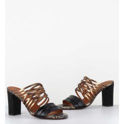 Hot Garrice Mules Multi-Matieres En Cuir Tresse Bronze & Noir - Bisu Softy Negro